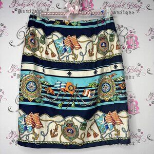 Talbots skirt silk nautical ocean water sailing striped wrap skirt blue cream